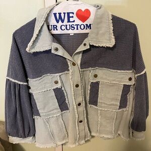 POL Two-Tone Textured Jacket - Gray and Cream